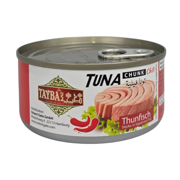 Tayba Tuna Large Pieces with hot pepper in soybean oil 160g