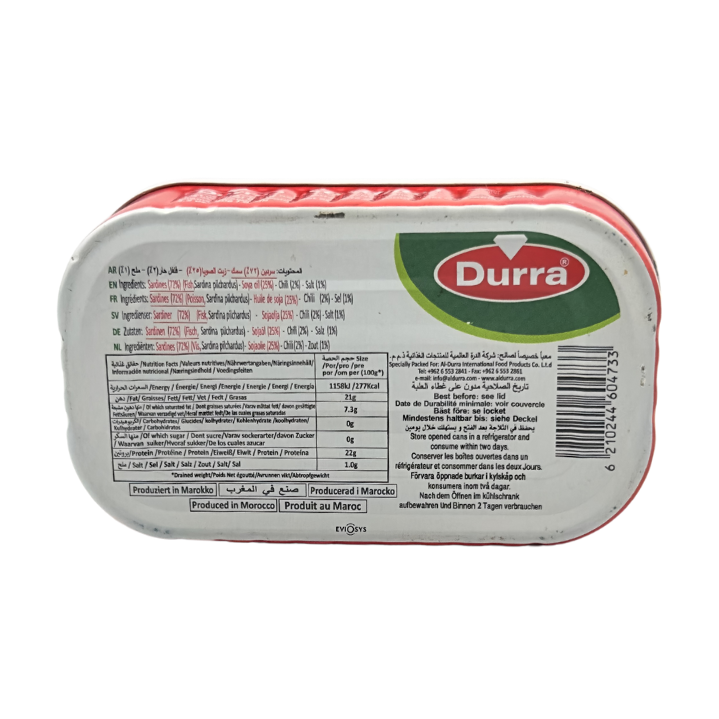 Durra Sardinen mit Chili in Sojaöl 125g - Otlob