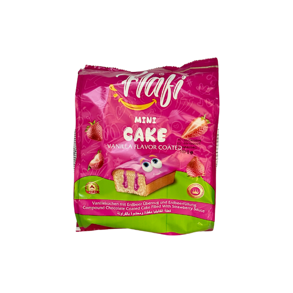 Flafi Mini cake Vanilla cake with strawberry coating , filled with Strawberry Sauce 