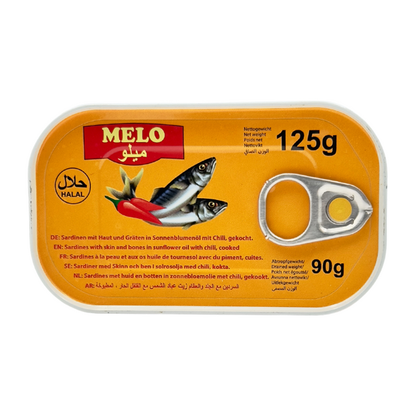 MELO Sardinen in Sonnenblumenöl mit Chili, gekocht 125g - Otlob